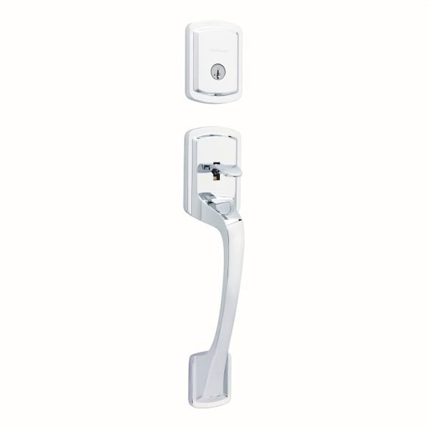 Single Cylinder Prague Exterior Handleset , SmartKey , RCAL Latch, RCS Strike Bright Chrome Finish